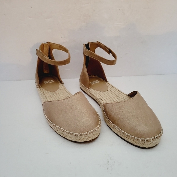 New Eileen Fisher Womens Lala Ankle Sandal 7,5 US Bronze Espadrille Flat Zip - Picture 1 of 7